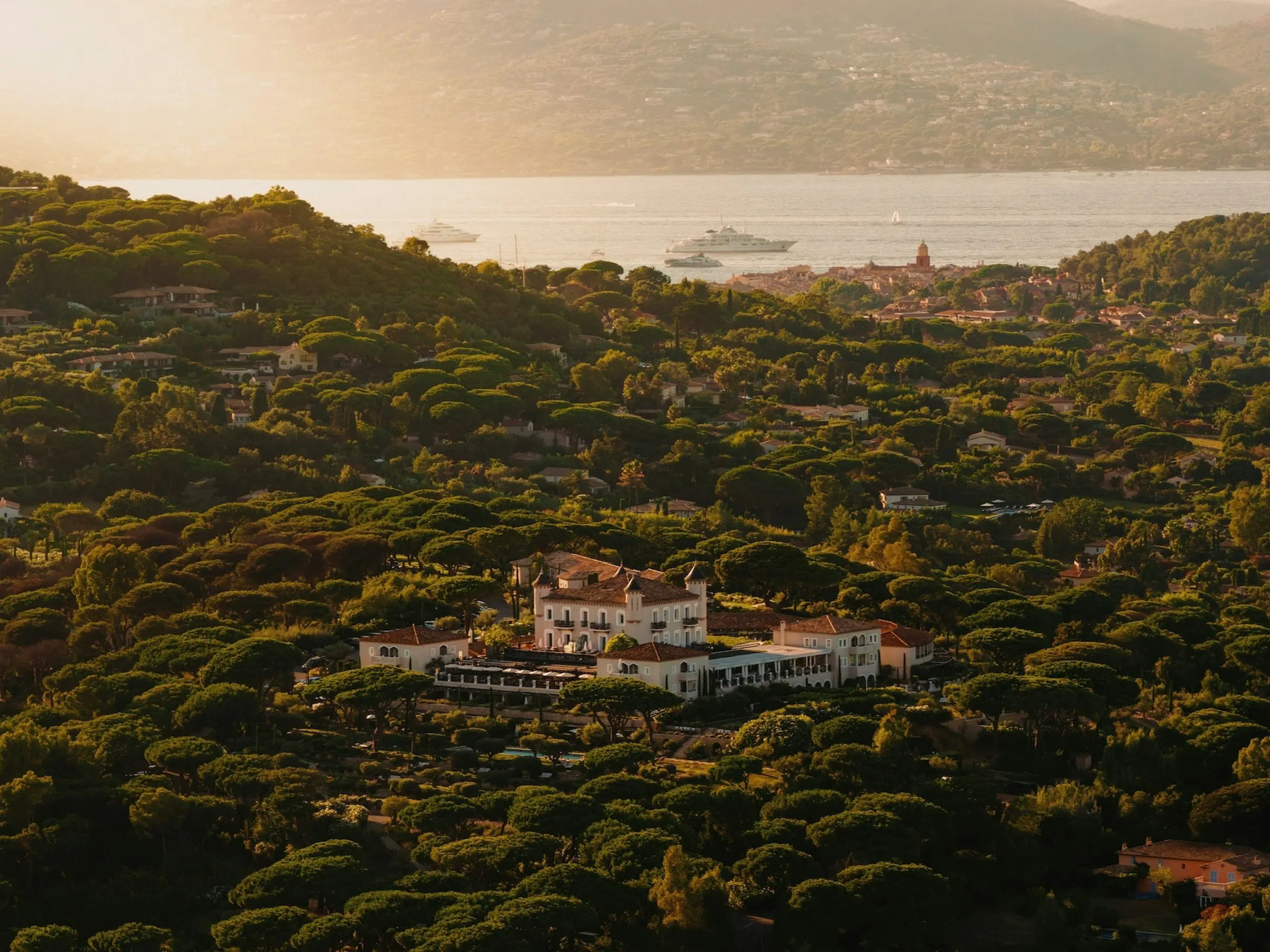 Château de la Messardière in the pines above Saint-Tropez, with the bay beyond