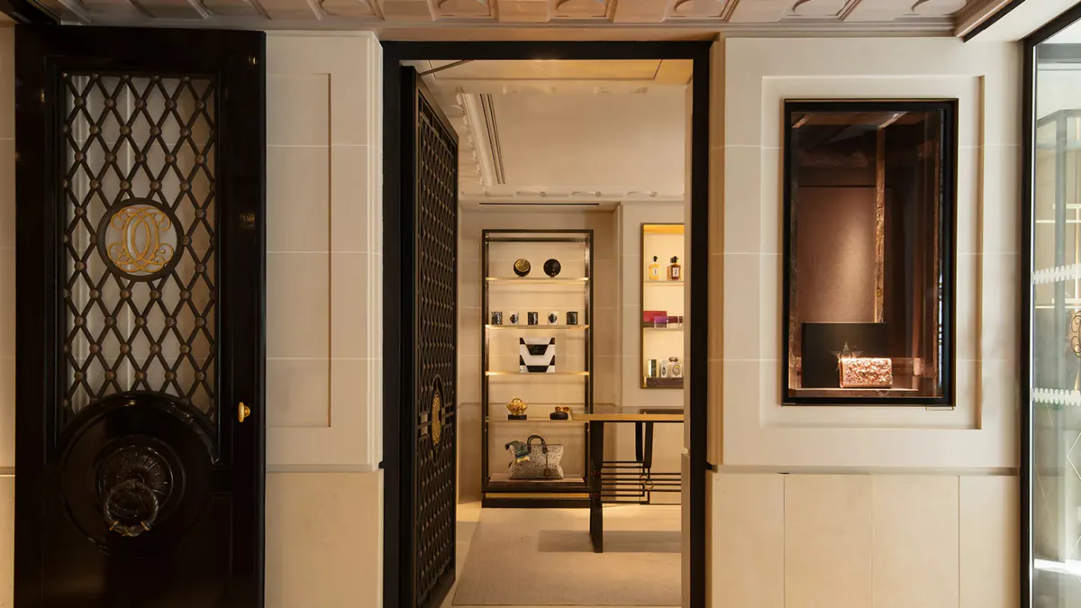 Entrance vestibule with ornamental doors and classical architectural detailing