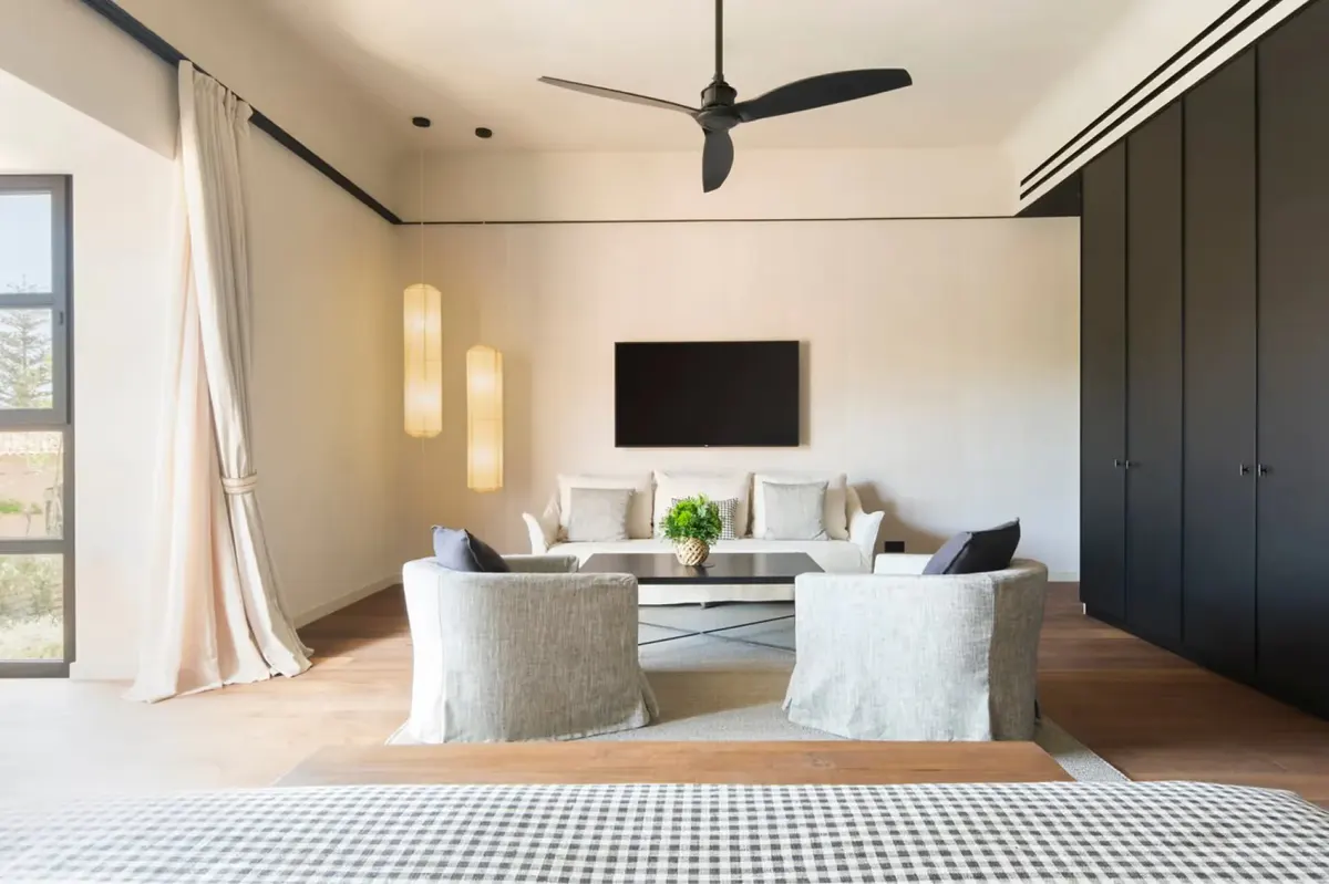 Bedroom with soft lighting and minimalist interior design