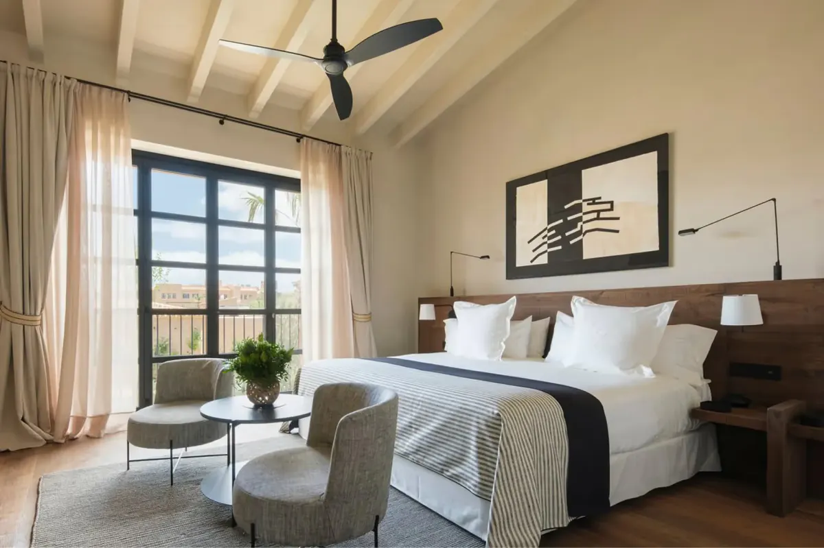 Contemporary bedroom with platform bed and minimalist decor