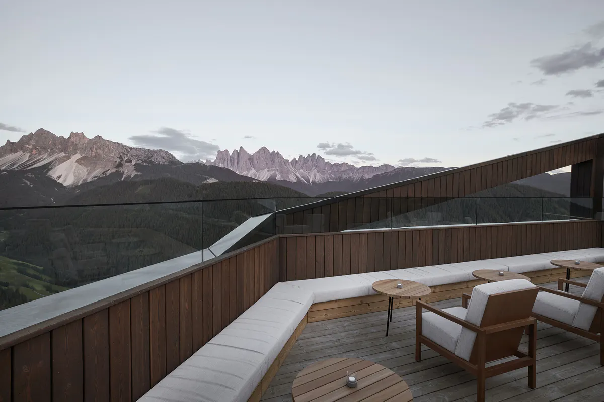 An architectural detail showing the hotel’s integration of natural materials and minimalist design