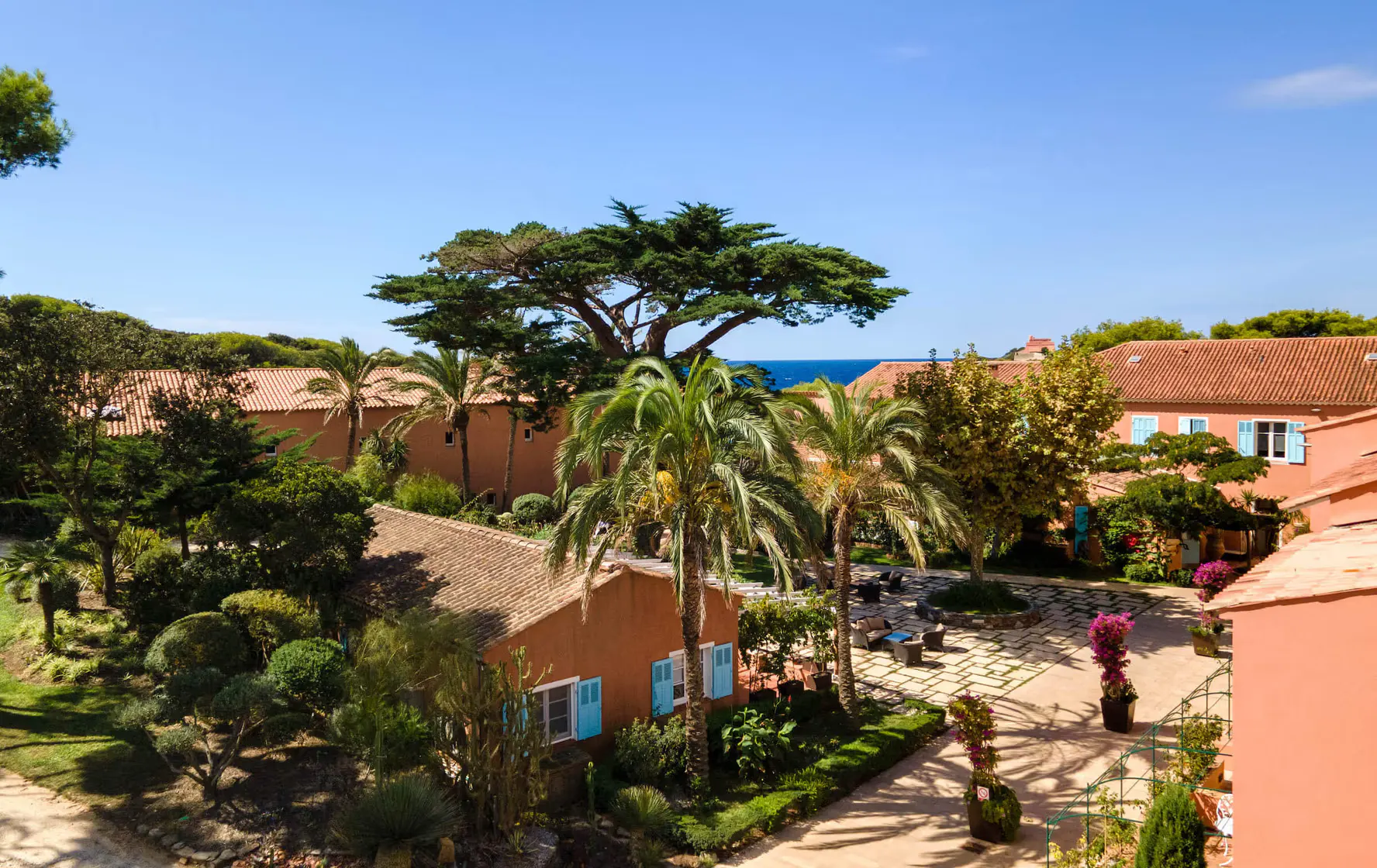 The Provençal hamlet of Le Mas du Langoustier, home to the restaurant La Pinède, on the western tip of Porquerolles