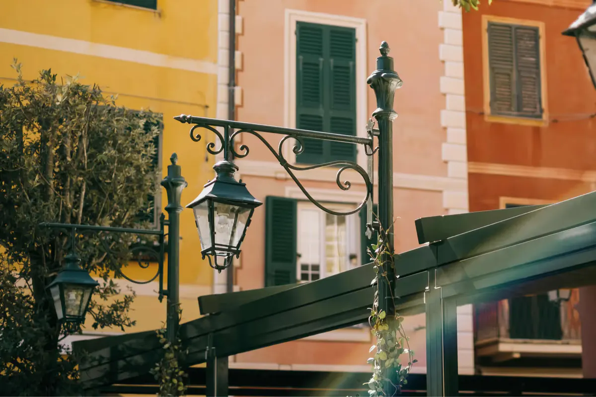 Hotel storefront with green canopy awning