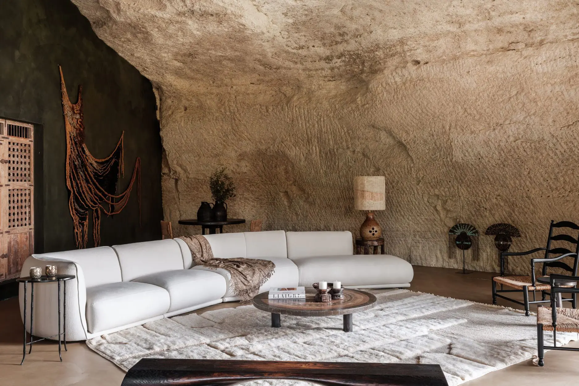 A cave-walled living room at a Provence retreat