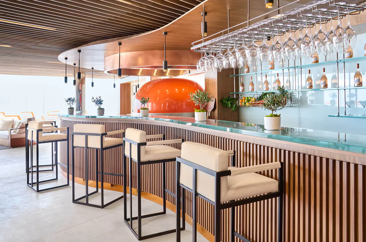 Modern bar with pendant lights and elegant design