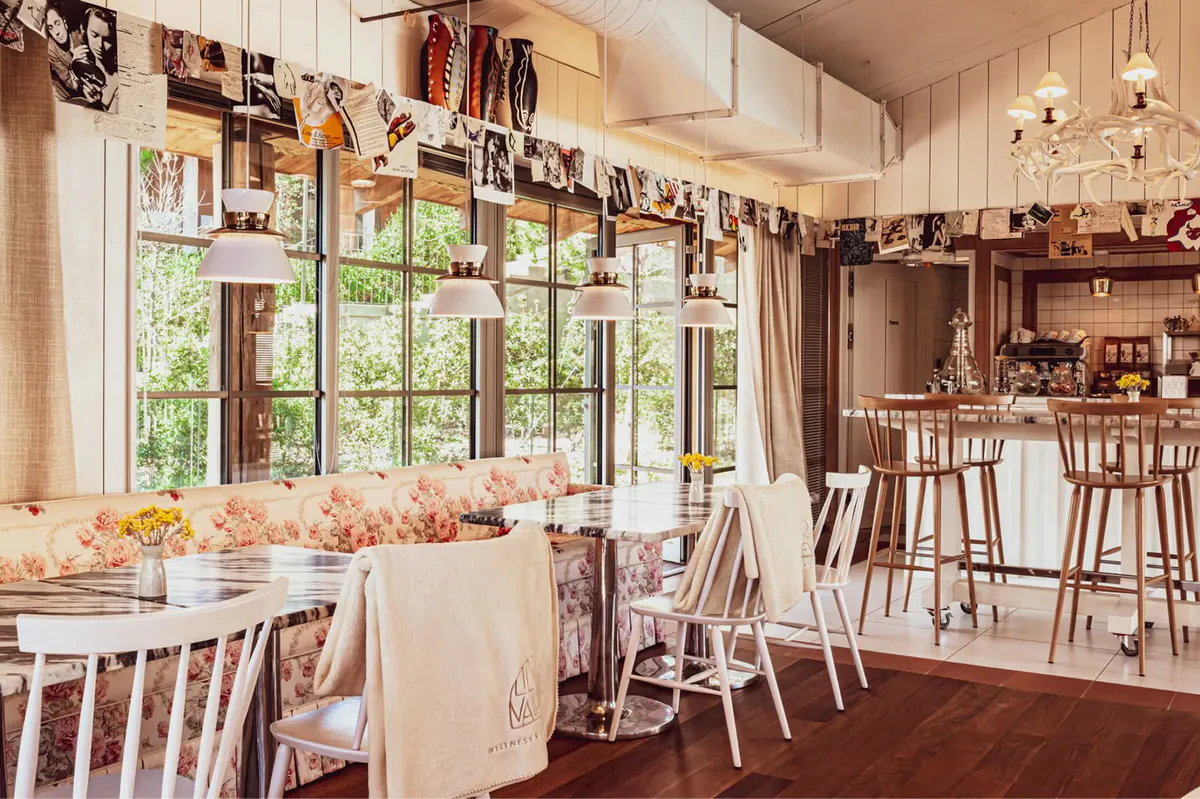 Dining room with window seating and coastal views
