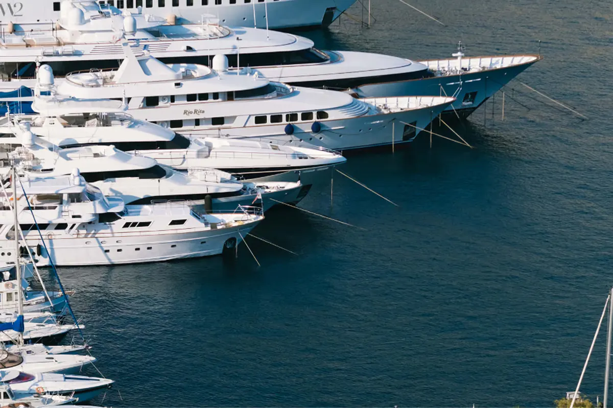 Yachts moored in Mediterranean harbor
